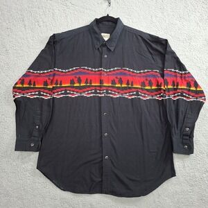 Express Rider Western Shirt Mens XL Pearl Snap Vibrant Sunset Cowboys Vintage